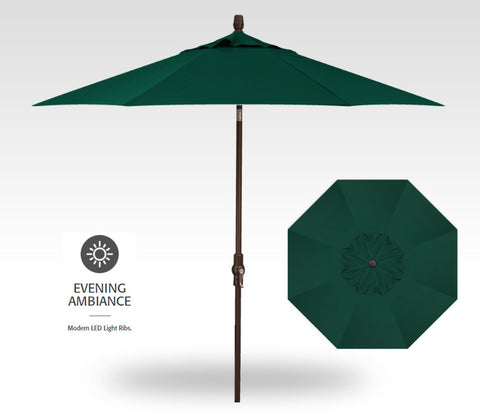 9' Push Button Tilt Umbrella, Bronze Frame - Forest Green