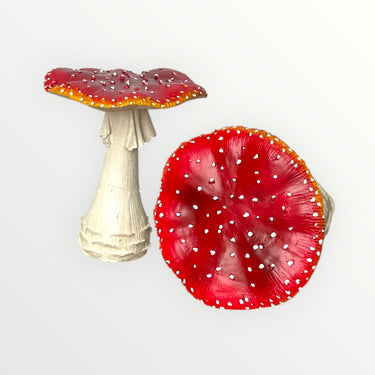 Resin Mushroom Figure Red & White 8.3"