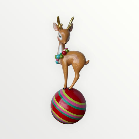 Resin Reindeer Standing On Ball