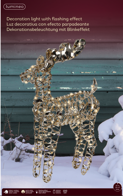 Lumineo Micro LED Reindeer – Gold (26 in)