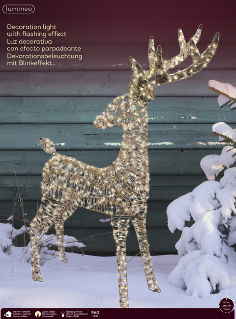 Lumineo Micro LED Standing Reindeer – Warm White (51 in)