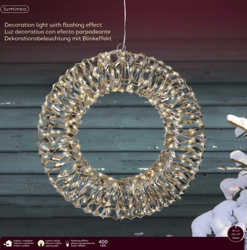 Lumineo Micro LED Wreath – Warm White (15 in)