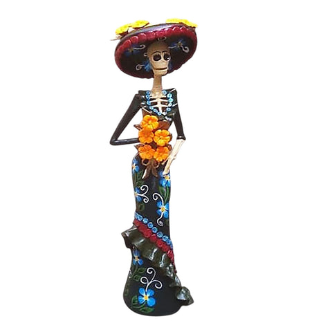 Mexican Katrina Speelt Tambourine Voor De Dag Van De Dood Dia De Los Muertos Mexico Catrina Skeleton Met Bloemen Haar Dansen Jurken 256108481