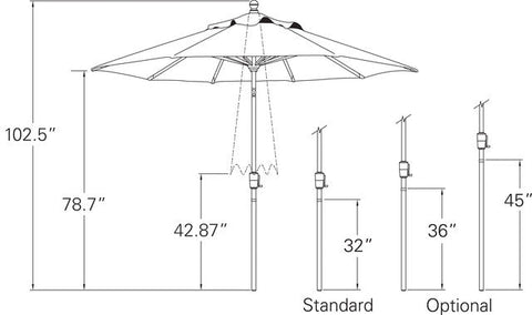 9' Push Button Tilt Umbrella, Bronze Frame - Forest Green