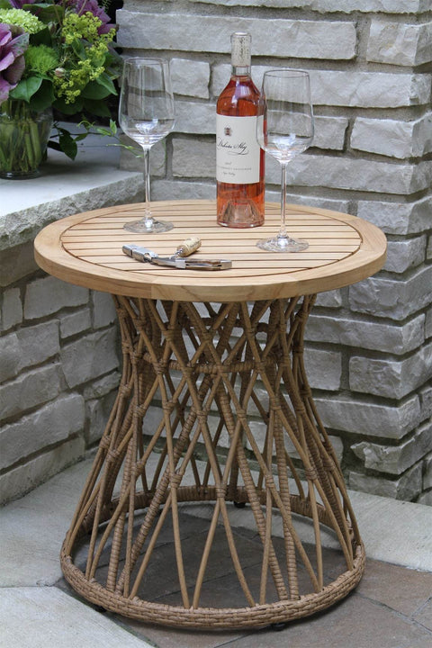 Bohemian Teak & Wicker Accent Table