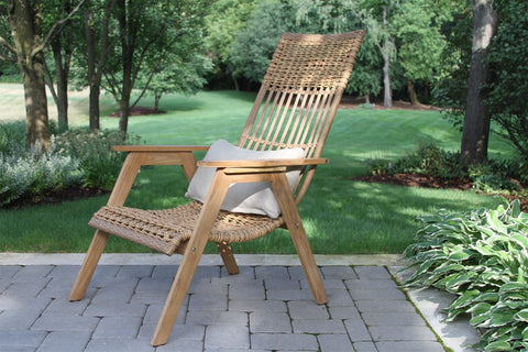 Bohemian Teak & Wicker Basket Lounger with End Table 5 Piece Set