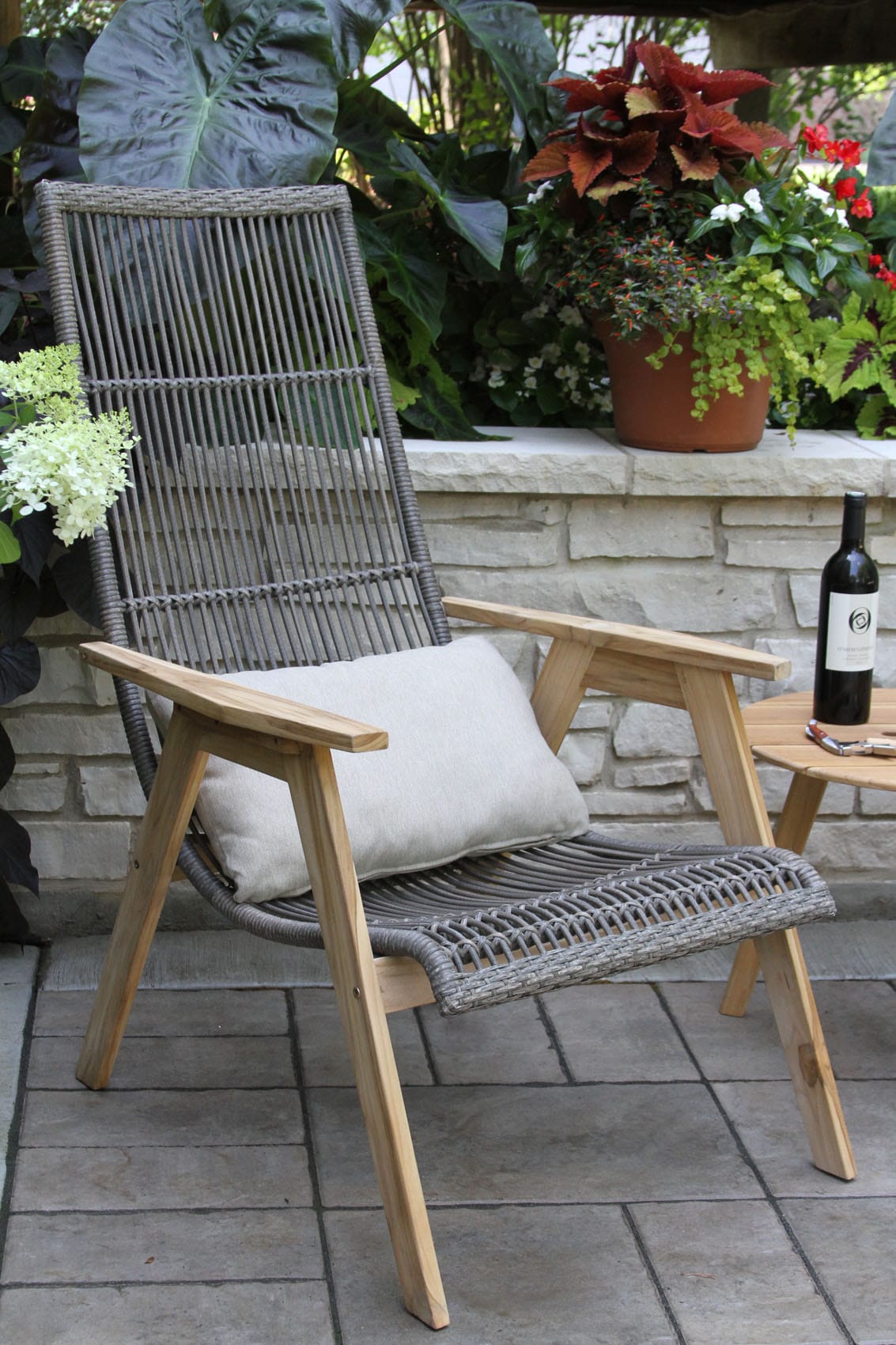 Teak & Wicker Basket Single Lounger