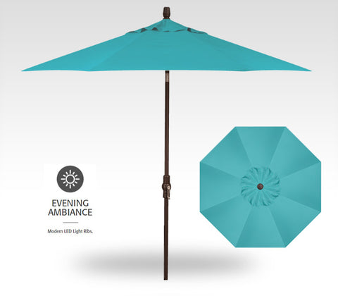 9' Starlux Twist Tilt Umbrella, Bronze Frame - Aqua