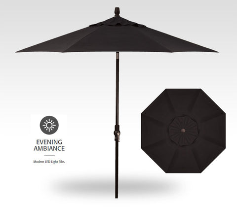 9' Starlux Twist Tilt Umbrella, Black Frame - Black