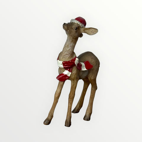 Resin Fawn Santa Hat & Scarf 6"