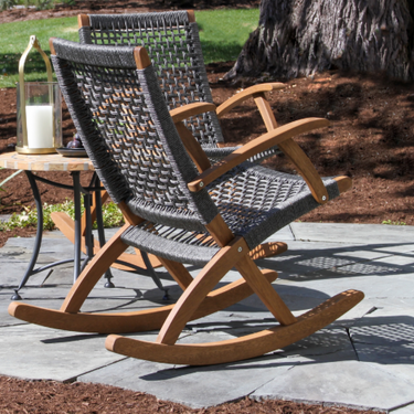 Grey Rope and Eucalyptus Modern Rocking Chair