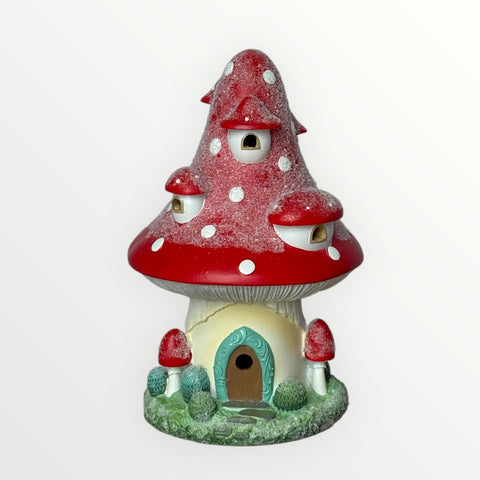 Resin Mushroom House with LED 9.1"