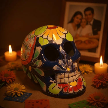 Talavera Colors Skull Statue