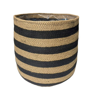 Black and Tan Jute Basket with Overstitching