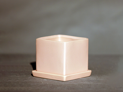 Cube Pot With Detached Saucers, Matte Pink - 4.5" X 3.5"