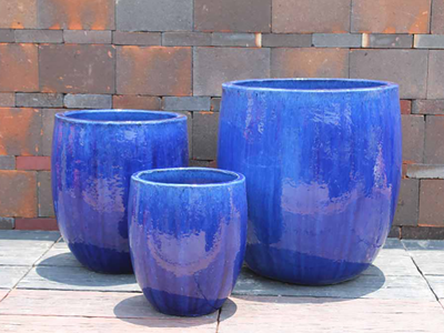 Tall Milano Planter, Falling Blue - 17" X 18.5"