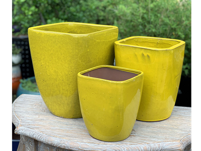 Laguna Square Planter, Atomic Yellow - 9" X 11"