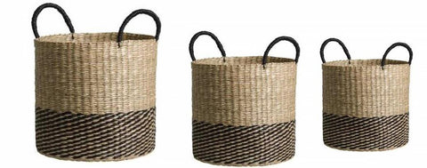 Seagrass Striped Basket with Handles