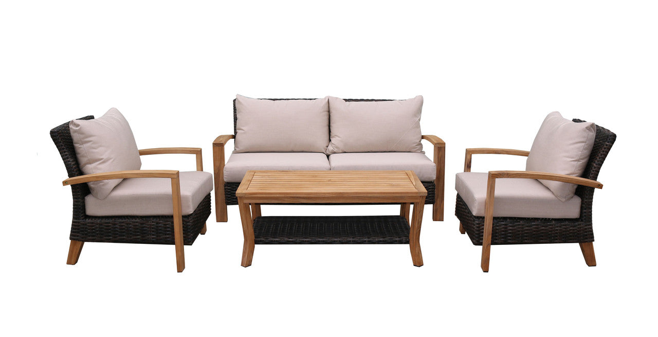 Teak & Brown / Slate Wicker Conversation 4 Piece Set