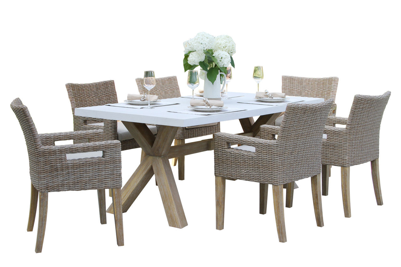 Eucalyptus Rectangular Ivory Composite Top 7 Piece Dining Set