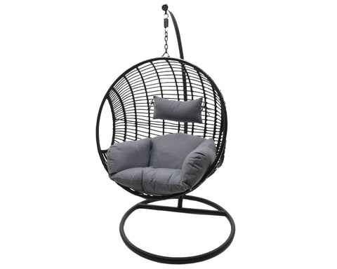 Hanging Chair London Black with Grey Cushion